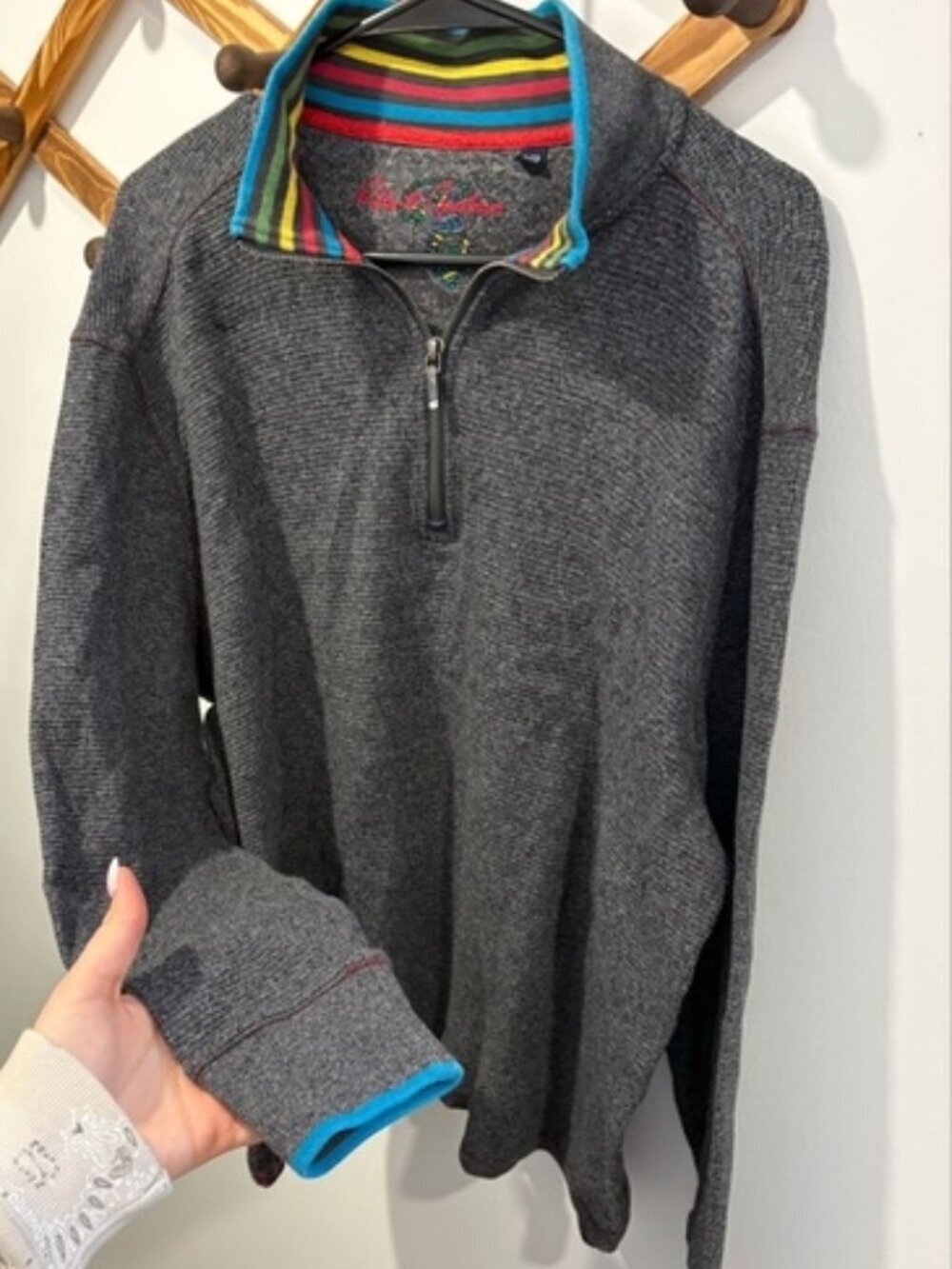 Robert Graham XL Men's Charcoal Ribbed 1/2 Zip Pullover Sweater - EXC Condition - Picture 3 of 9